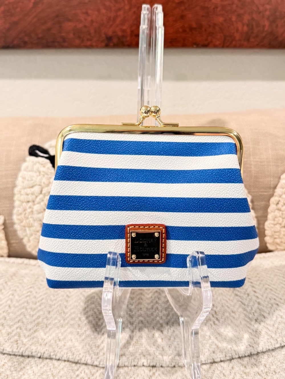 Dooney & Bourke “Sullivan” Blue & White Striped Kiss-Lock Clutch